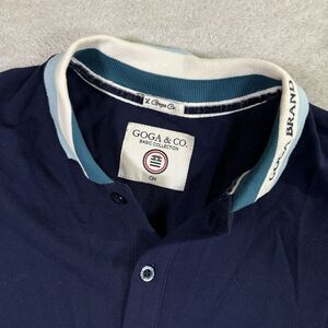 VTG Goga & Co Polo Shirt Mens M Navy‎ Varsity New York Collar Logo Casual EUC